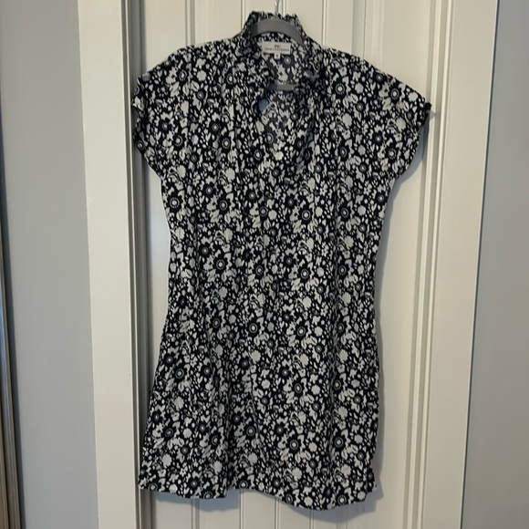 Knee length A line dress. Navy blue and white - Picture 1 of 5